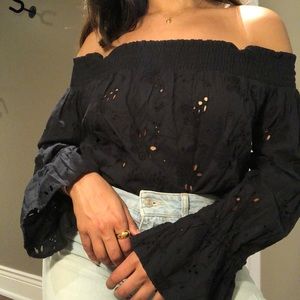 Off the shoulder black eyelet top